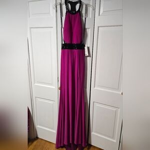 Mac Duggal Flash Magenta High Neck Backless Evening Gown 40518L Sz 10